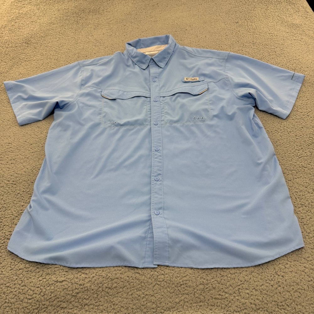 Columbia PFG Fishing Shirt Mens XXL Short Sleeve Blue Omni-Shade UPF40